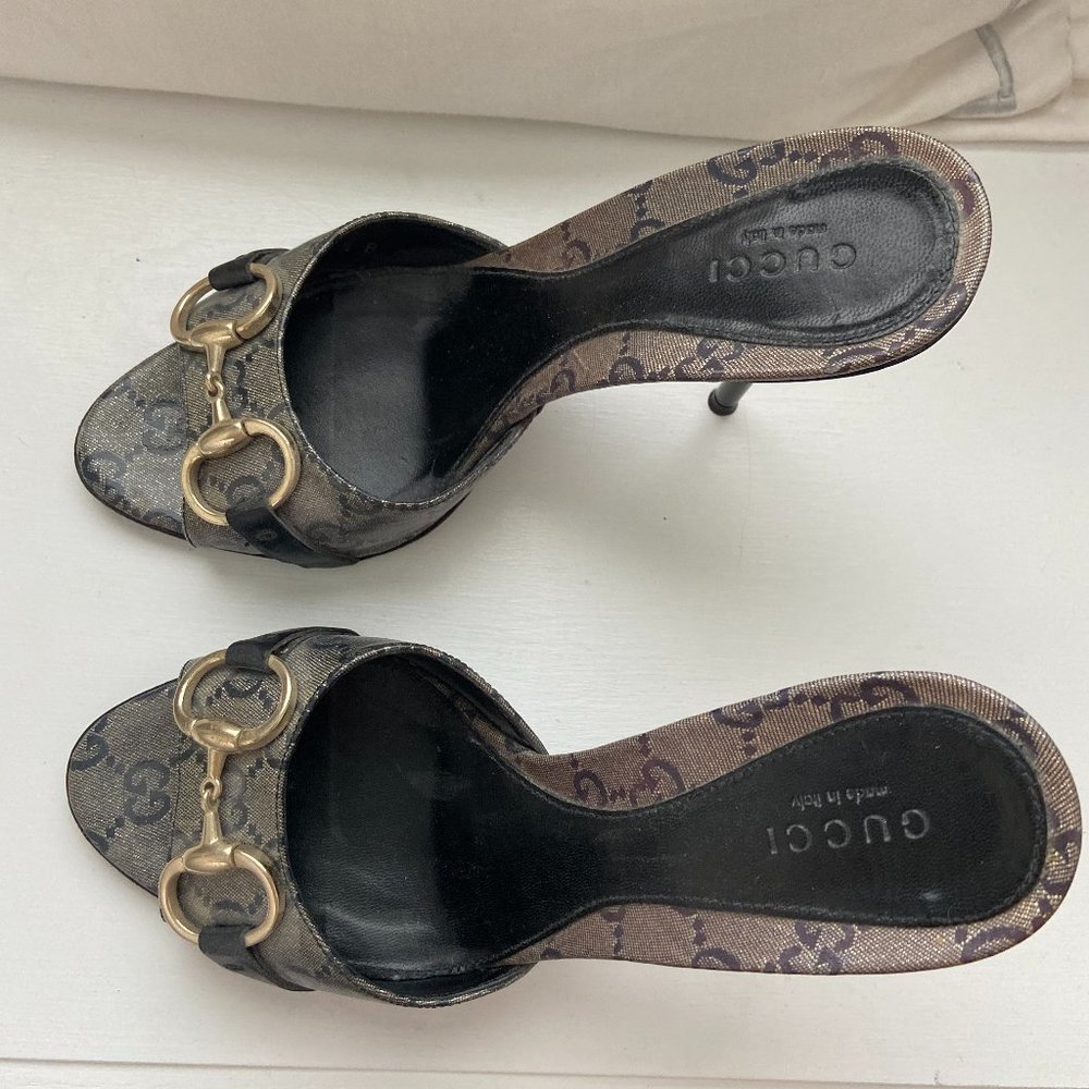 GUCCI Horsebit Canvas Monogram Stiletto Size 6.5